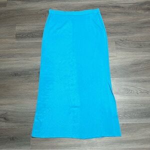 Ming Wang Small Long Skirt Blue Solid Pull On Side Slit Acrylic Knit Stretch
